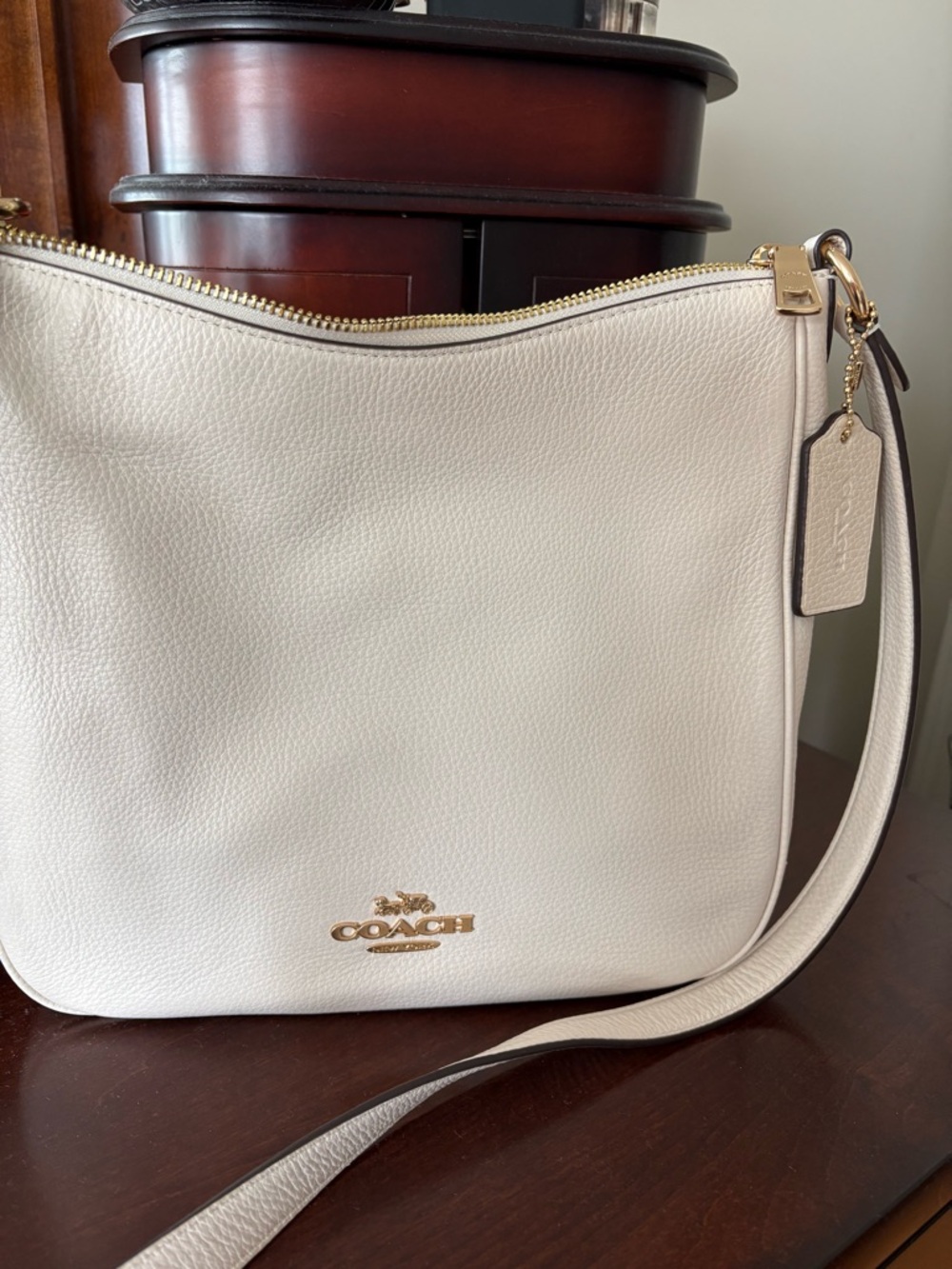 Coach Pebbled Leather Shoulder Bag in Chalk White with Gold Hardware